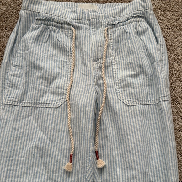 Anthropologie Seashore striped blue and white linen blend crop pants size S - Picture 3 of 7